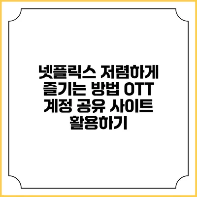 넷플릭스 저렴하게 즐기는 방법: OTT 계정 공유 사이트 활용하기